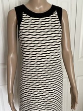 Eliza J 8P Black & Ivory Wavy Striped Textured Soft Stretch Sleeveless Dress