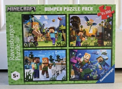 4 x RAVENSBURGER MINECRAFT PUZZLE BUMPER PACK - JE 100 TEILE - ALTER 5+