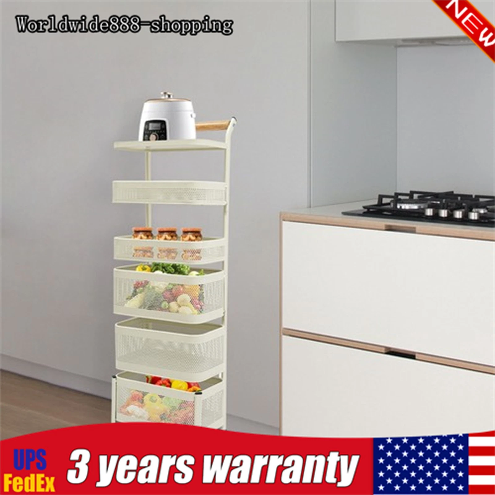 6 Tier Vegetable Rotating Basket Rack Fruit Snack Storage Kitchen Organizer