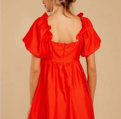 NWT English Factory Puff Sleeve Babydoll Dress Size M Red Lined Sweetheart Neck - Picture 3 of 15