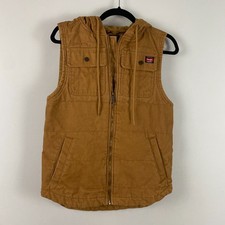 Wrangler Workwear Hooded Full Zip Vest Mens Small Brown Canvas