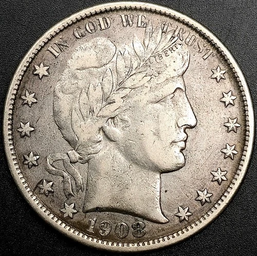 Beautiful 1908-O 90% Silver Barber Half Dollar 50c Coin!