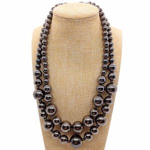 Gunmetal Tone Metal Beaded Layered Double Strand Necklace Women's Jewelry