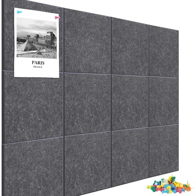 Large Cork Board Alternative 48x36 Inch Felt Wall Tiles Dark Gray 12 PCS