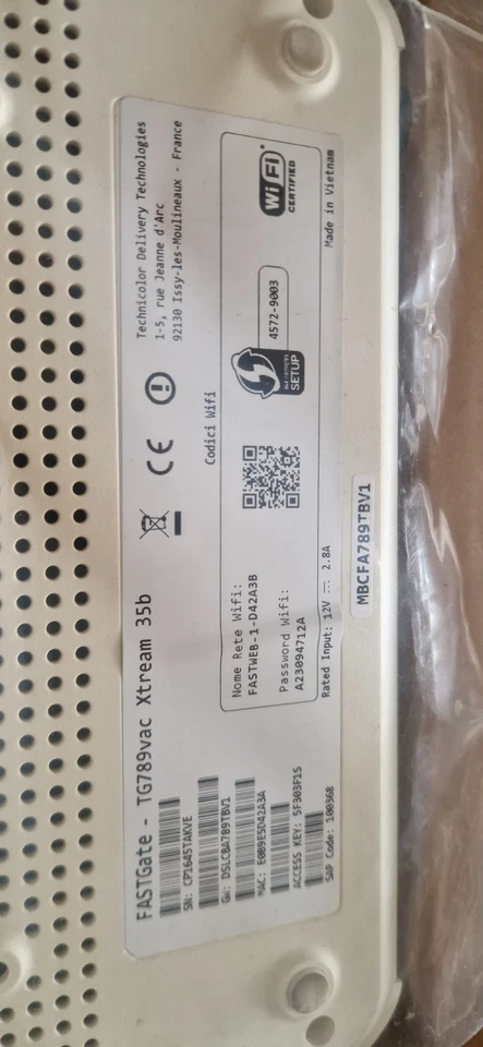 SMART MODEM WIFI ADSL FIBRA FASTWEB FASTGate TG789vac2 - Immagine 2 di 2