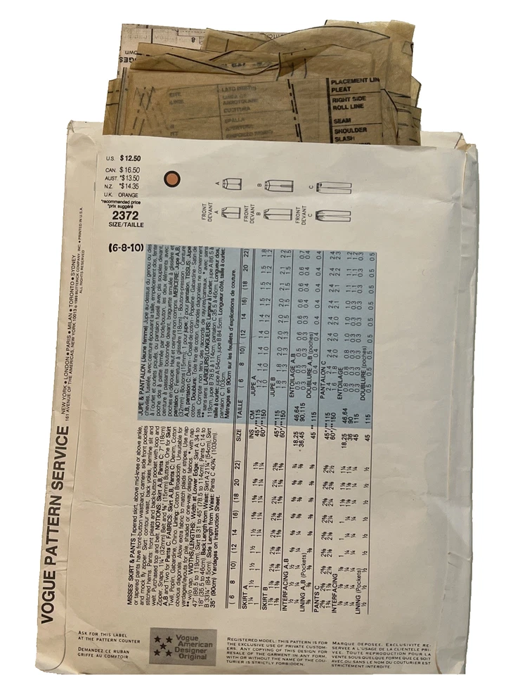 Rare 80s DKNY Skirt & Pant/Jeans Sewing Pattern Size 6-8-10 UC Vtg Vogue 2372 - Image 2 of 2