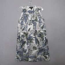Tahari Dress Small Tropical Linen Blend Shift Pockets Floral Coastal Boho Beach