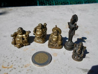 Lot de 5 ancienne figurine petit Bouddha divinité Ganesha bronze miniature Asie - Photo 1/4