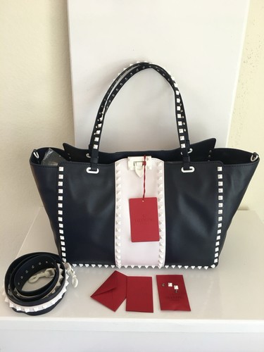 VALENTINO GARAVANI Rockstud Tote Handbag NWT New - Navy / White Nautical $2,450+