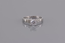 Sterling Silver Cubic Zirconia Solitaire Bar Set Accented Band Ring 925 Sz: 8