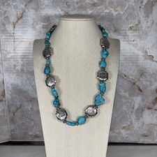 Statement Necklace Southwest Style Faux Turquoise And Silver Tone Plastic Beads