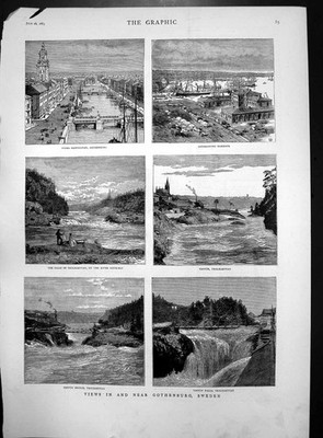 Old Views Gothenburg Sweden Sodra Hamgatan Harbour Falls Bridge 1883 Victorian