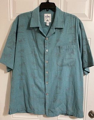 Guy Harvey x AFTCO Bluewater Hawaiian Shirt Men M Button Up Sail Fish Palm Tree