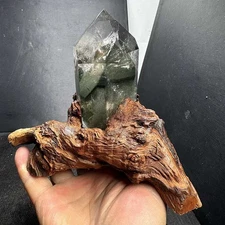 620g TOP Natural Ghost Phantom Quartz Obelisk Crystal Energy Point Reiki Decor