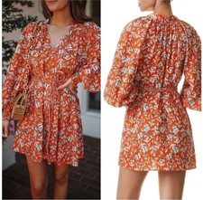Alice + Olivia Orange Lilian Floral Linen Blend Belted Mini Dress, Size 10