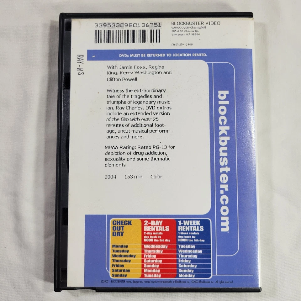 Ray 2004 Film Blockbuster DVD Former Rental Movie Jamie Foxx USED Foto 3 de 4