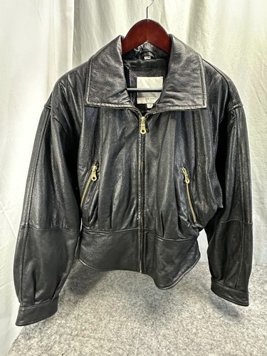 Andrew Marc Giacca Pelle Donna LG Nera Texturizzata Full Zip Anni 90 Moto Hip 44" - Foto 10 di 17