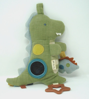 Itzy Ritzy Green Dinosaur Plush Toy Rattle Crinkle Mirror Teether