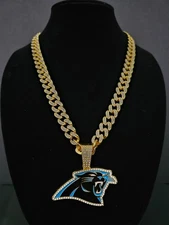 Carolina Panthers Cuban Link Chain Luxury Iced Out Crystal 24" Necklace 3