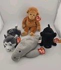 ​Lot 4 VTG Ty Beanie Babies Bongo Monkey Nanook Husky Manny Manatee Luke Dog