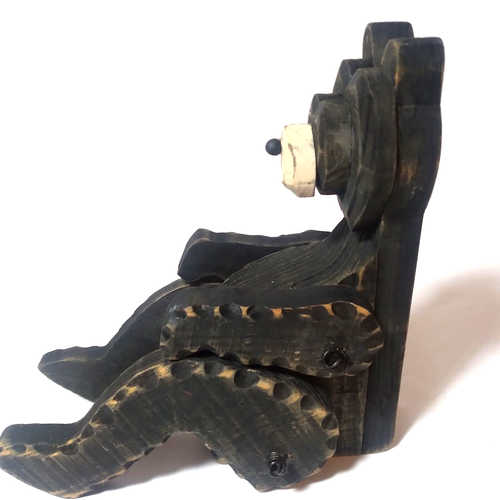 Folk Art Wood Carved Black Bear Jointed Shelf Sitter - Picture 13 of 18