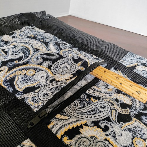 Black And Gold Paisley Mesh Tote Bag Set & Matching Cosmetic Bag Shopping Beach - Imagen 6 de 7