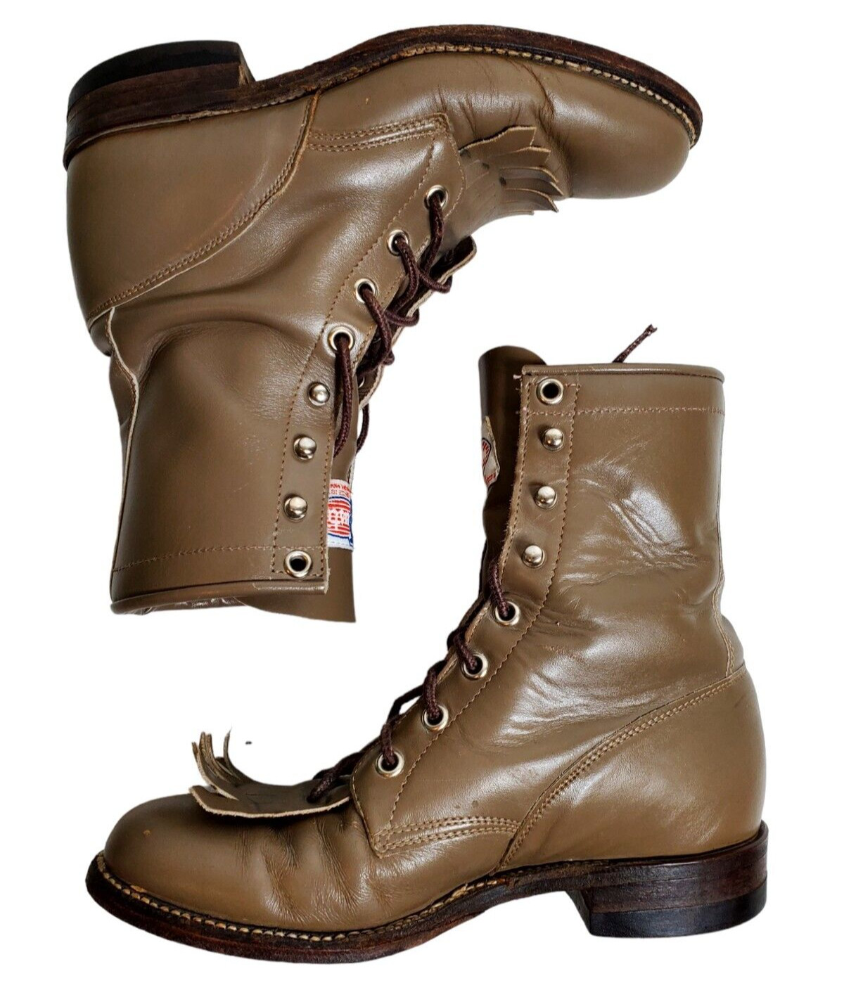 Justin Roper Tan Leather Kiltie Boots Western Lace Up… Gem