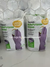 2 Full Pkgs (18) pairs Clean Ones Premium Multi-Purpose Purple Gloves L Large