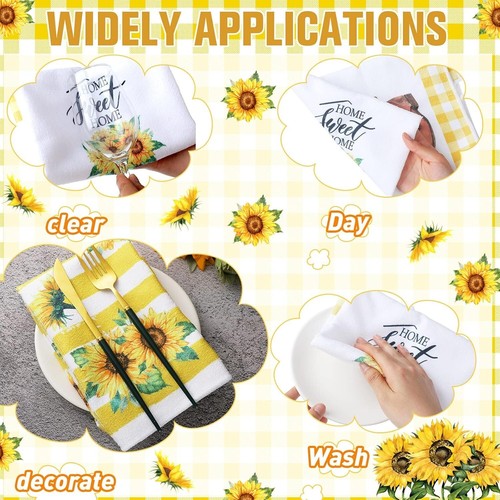 6 Pcs Kitchen Towels Dish Towels Absorbent Hand Towel Decorative Tea Sunflower - Picture 7 of 7