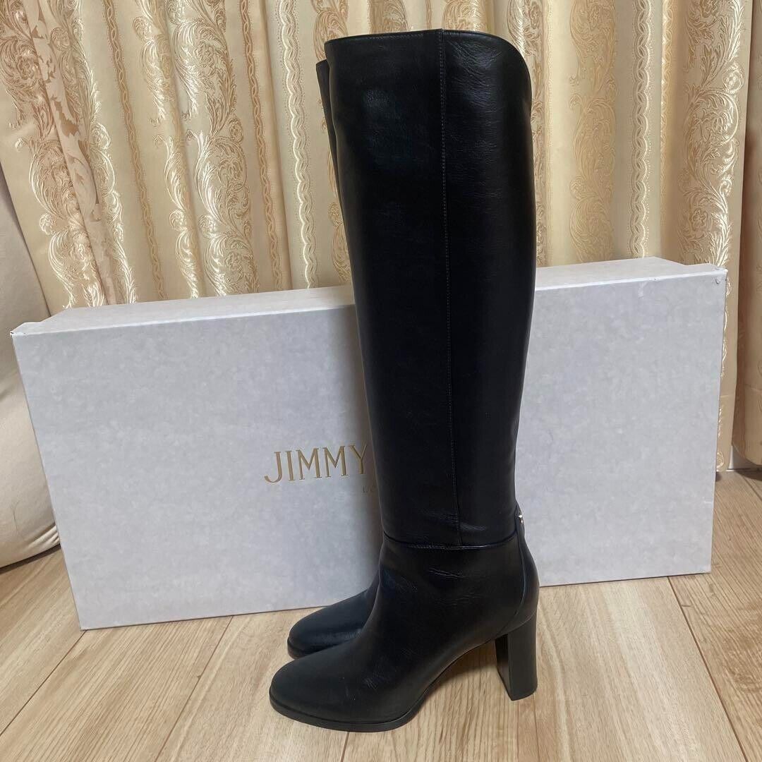 Jimmy Choo Leather chunky heels Long Boots Black Logo Studs Jimmy Choo Leather chunky heels Long Boots Black Logo Studs