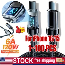 120w Super Fast USB Type-C Charging Braid Phone Charger Lead with Display LOT