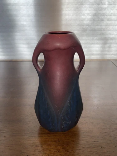 VTG VAN BRIGGLE Mulberry Persian Rose Double Handled Pottery Vase 8.5"H SIGNED