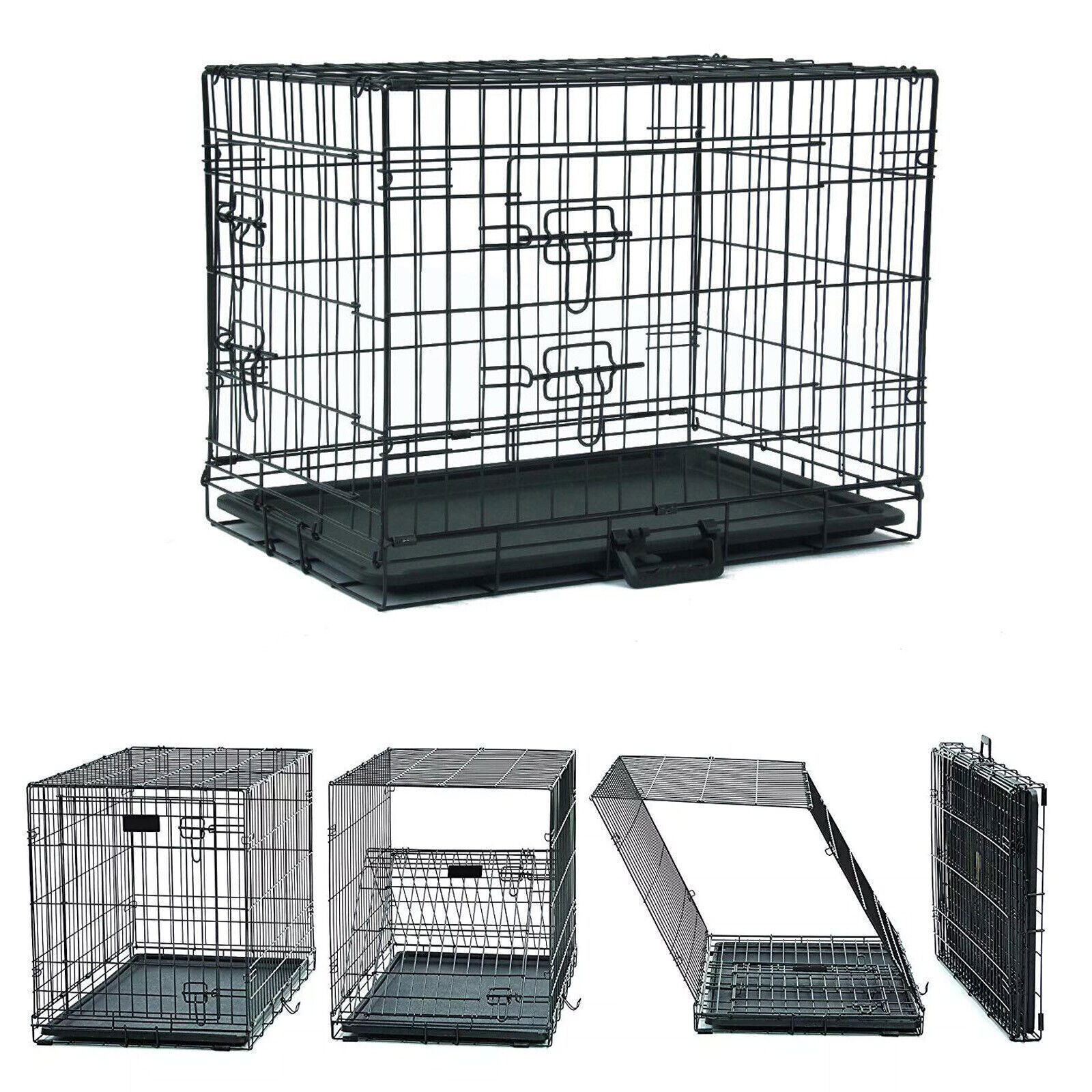 Folding Dog Cage Metal Puppy Pet Crate Carrier Home Training Kennel S M