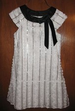 RARE EDITIONS Size 5 CAP-SLEEVE DRESS white w/ black trim  sequins perfect 