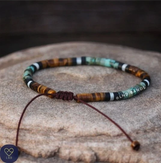 African Turquoise with Tiger Eye Minimalist Bracelet, Handmade Healing Bracelet - Image 2 of 4