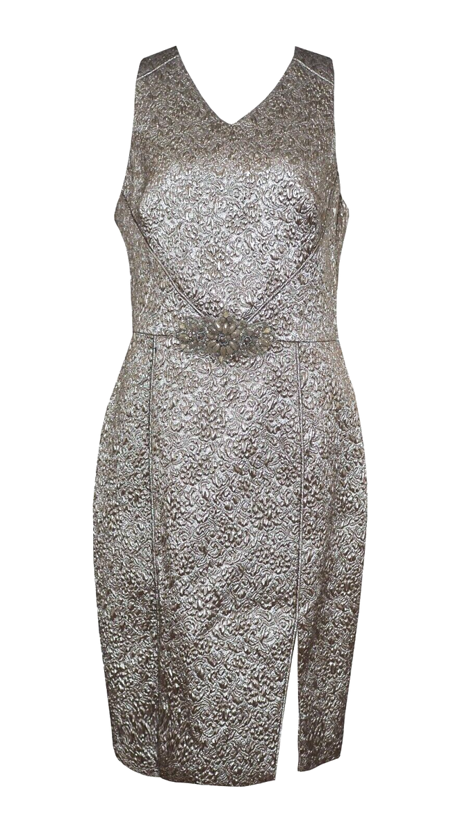 beige casual dress Metallic Golden Strapless Pleated A-Line Beaded Corset Long Prom Dress with  Slit