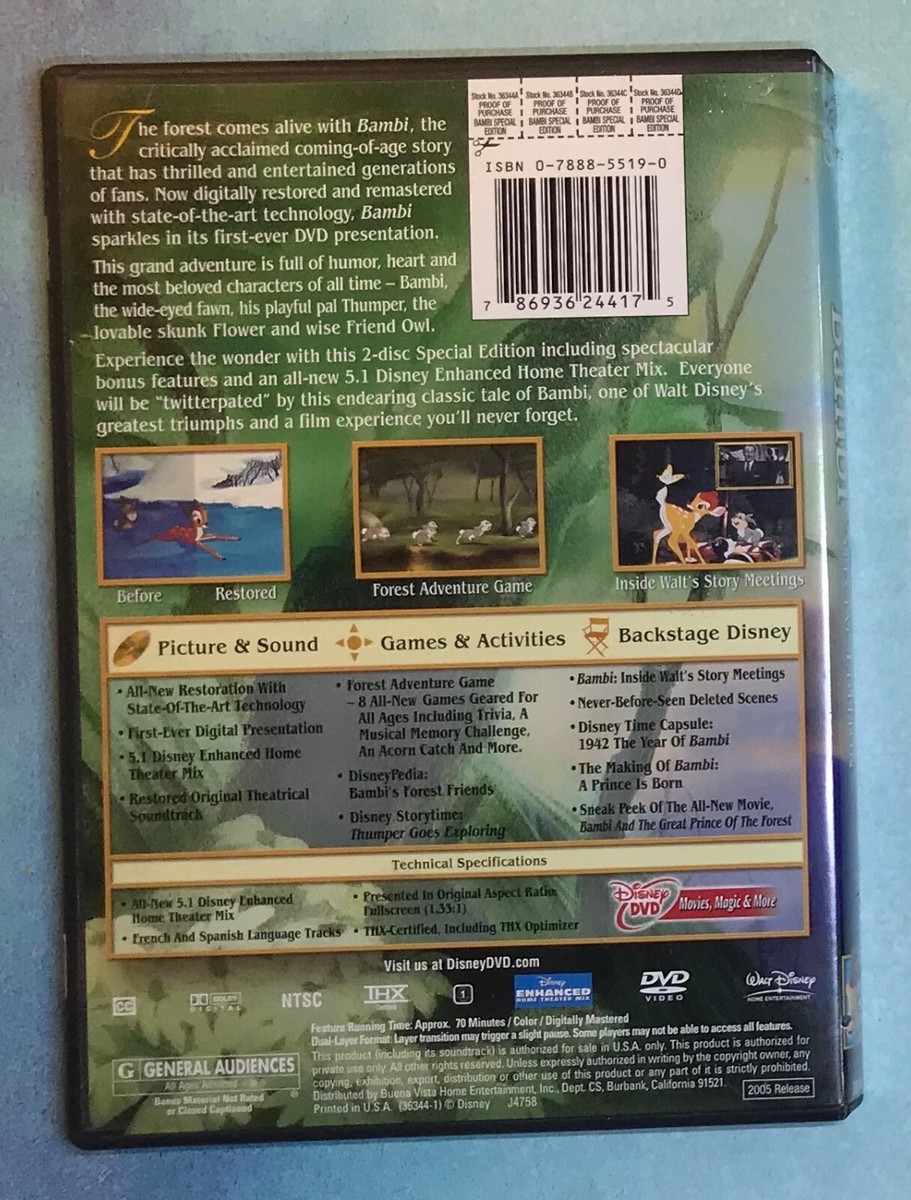 Walt Disney's Bambi DVD 2005 2 Disc Platinum Edition Disney