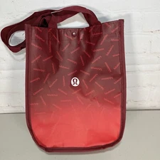 Lululemon Reusable Tote Shopping Bag Maroon All Over Print Logo 11x9x4