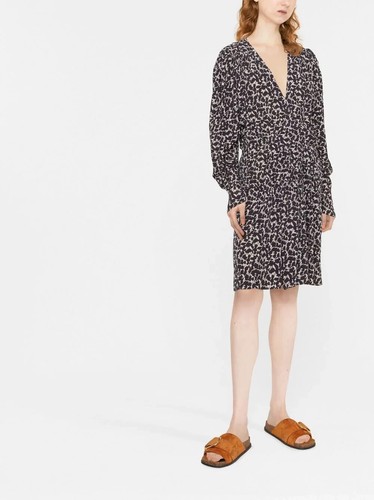 Isabel Marant Etoile Femmes Arone Imprimé Graphique Plissé Court Mini Robe M 38 - Photo 4 sur 17