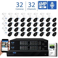 32CH 4K NVR 32 X 6MP 2048P PoE IP Outdoor Microphone Security Camera System 8TB