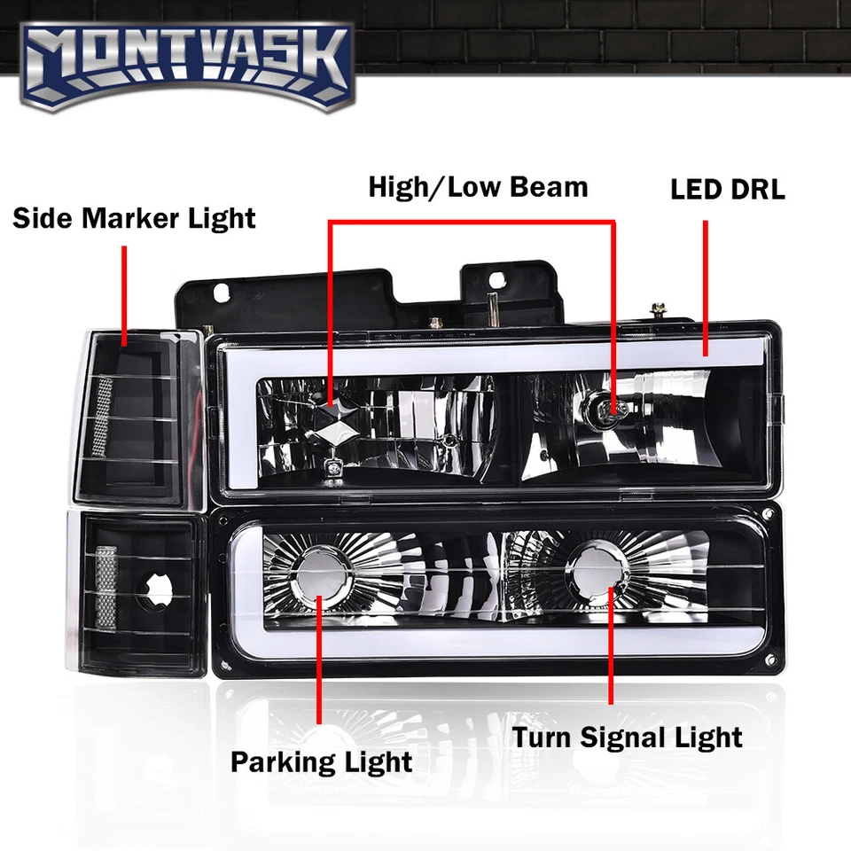 Faros de parachoques LED DRL de carcasa negra aptos para 94-00 Chevy C/K 1500 2500 3500 Foto 2 de 4