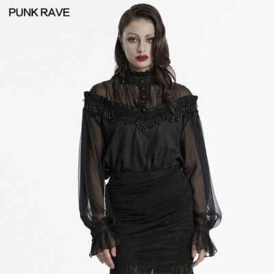 Punk Rave Women Black Gothic Pullover Long Sleeve Shirt standing collar Tops