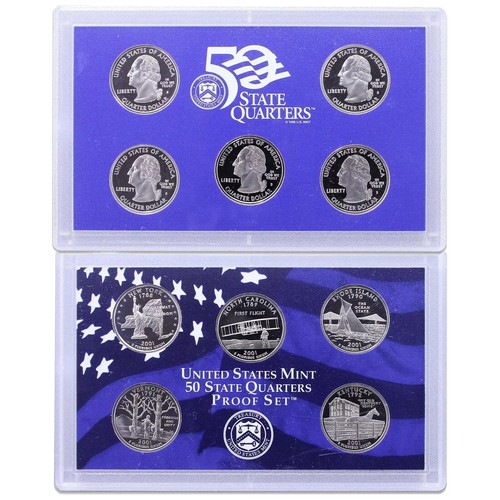 2001 S Proof State Quarter Set No Box or COA 5 Coins US Mint T138