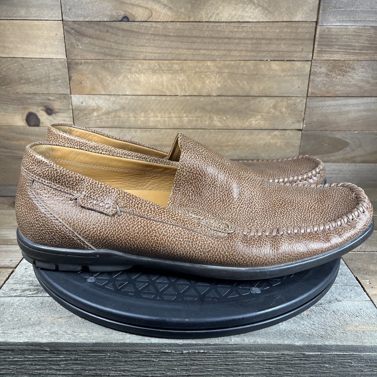 Ecco Mens Size 44 (10/10.5 US) Brown Pebbled Leather Slip-On  display picture 2