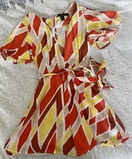Forever 21 Contemporary Yellow Orange V Neck Romper Sz S Tie Waist Flowy