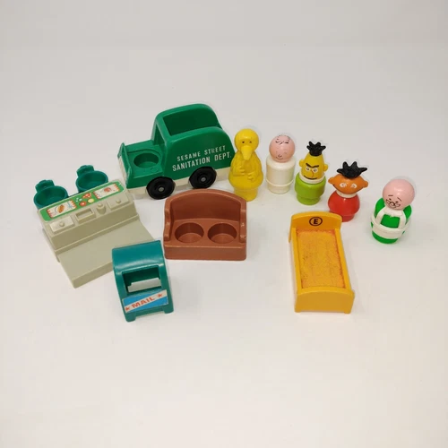Vintage Sesame Street Fisher Price Little People 10pc Sanitation Truck - See Pic