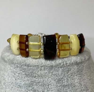 Natural Multi Color AMBER Bracelet Adjustable Length.Fashion Amber Bracelet - Image 1 of 4
