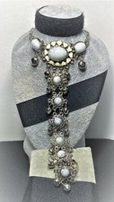 EGYPTIAN STYLE FAUX MARBLE BRACELET & ADJUSTABLE RING SILVER BEADED