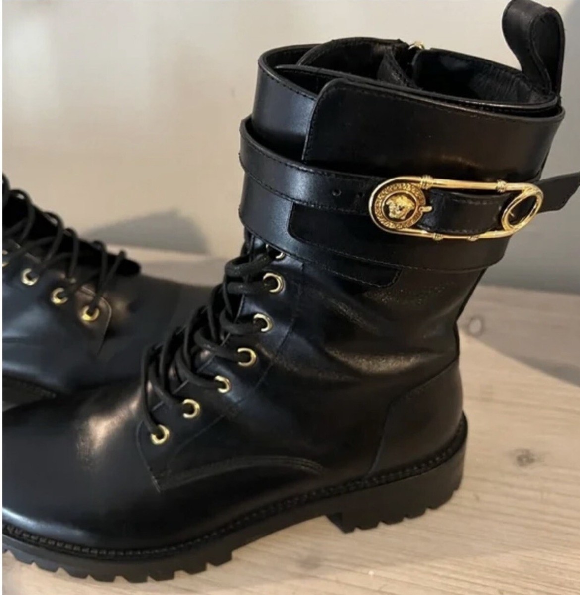 Versace Safety Pin Combat Boots For women W/box Dustbag