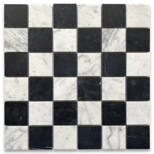 C251XH Carrara White Black Marble Checkerboard Chess Mosaic Tile Honed